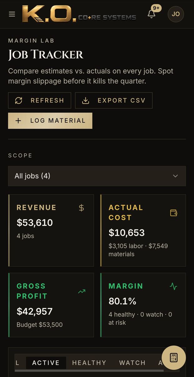 Job Tracker margin lab with live margin